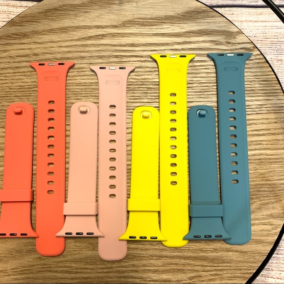 4pk of Watch bands for Apple Smart Watch 42/44mm coral, pink, yellow, green/blue - Picture 4 of 7